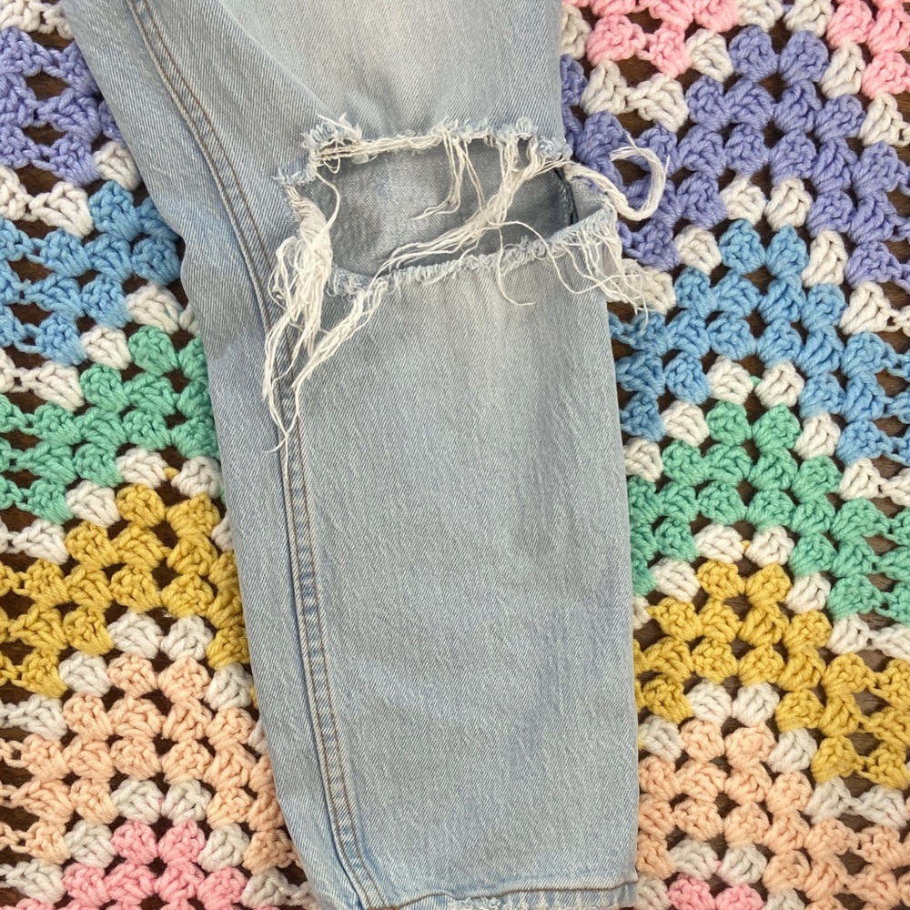 Abercrombie Fitch tapered High Rise Distressed Light Blue Women Jeans curve Love - Picture 6 of 16